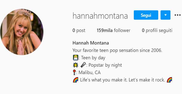 Account @hannahmontana - Fonte: Instagram