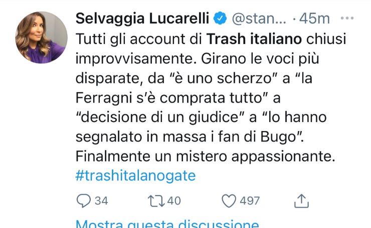 Tweet di Selvaggia Lucarelli, Fonte: Twitter