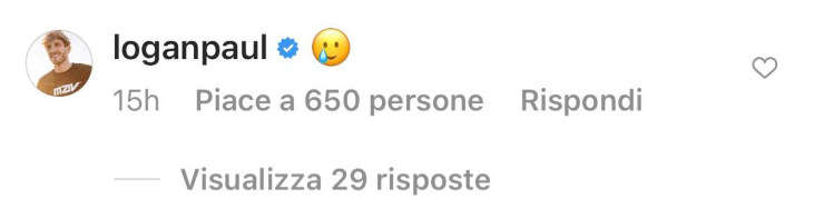 Commento di Tyler Holder sotto il post di Charly Logan - fonte Instagram